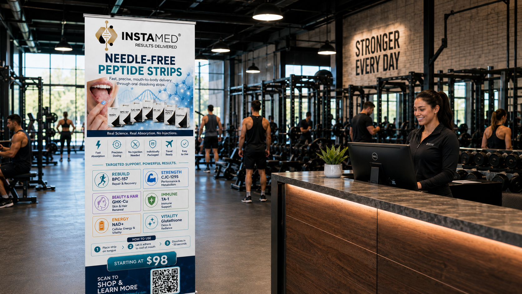 PlyaMed roll-up banner displayed in a studio