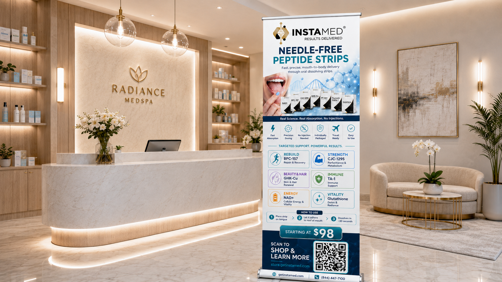 PlyaMed roll-up banner displayed in a med spa